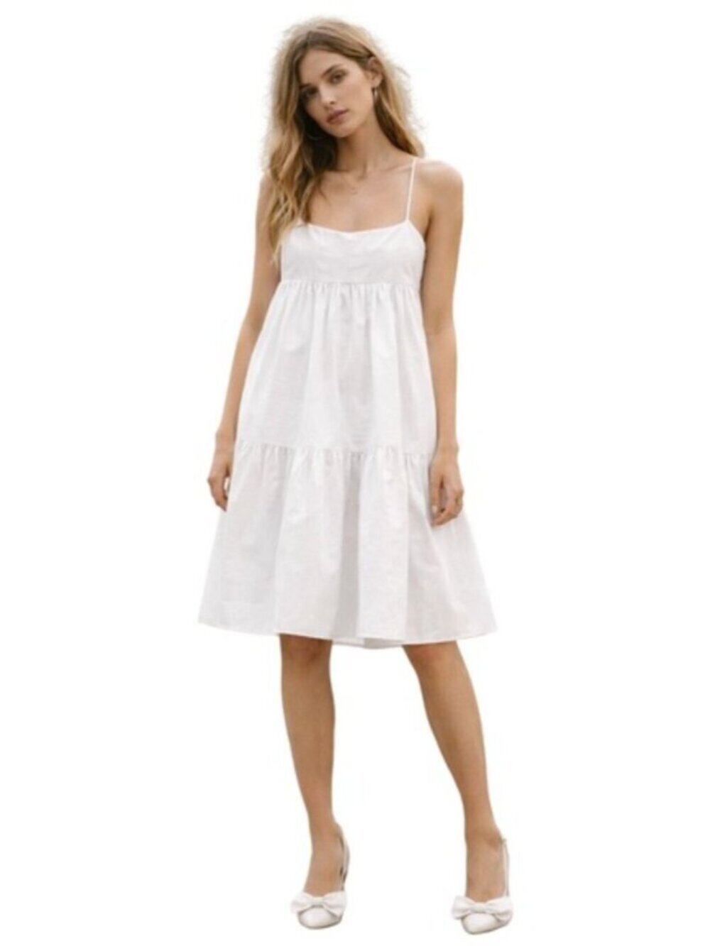 Aritzia Wilfred Poplin Satire Tiered Dress White Size XXS - Picture 4 of 8